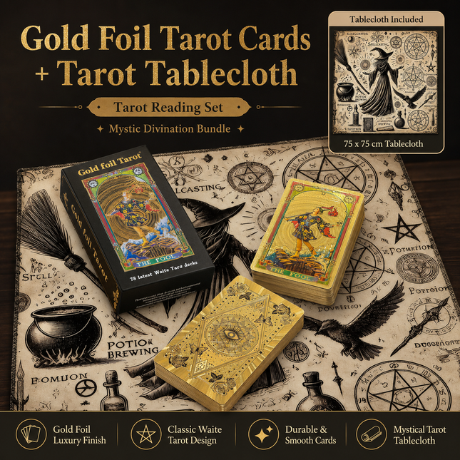Gold Foil Eye Box Tarot Deck with 75 x 75 cm Witch Pattern Tarot Tablecloth V888-ELOSUNG54828