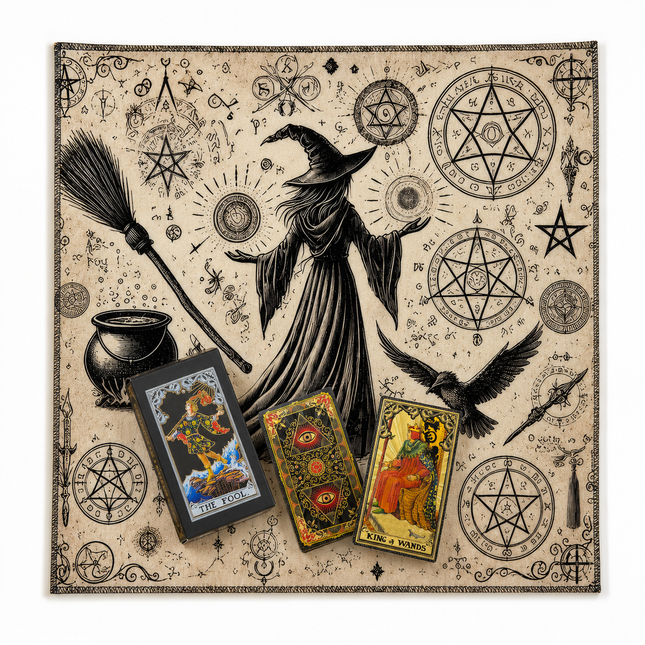 Gold Foil Tarot Cards with Hexagram Gift Box & 75 x 75 cm Witch Tarot – product detail