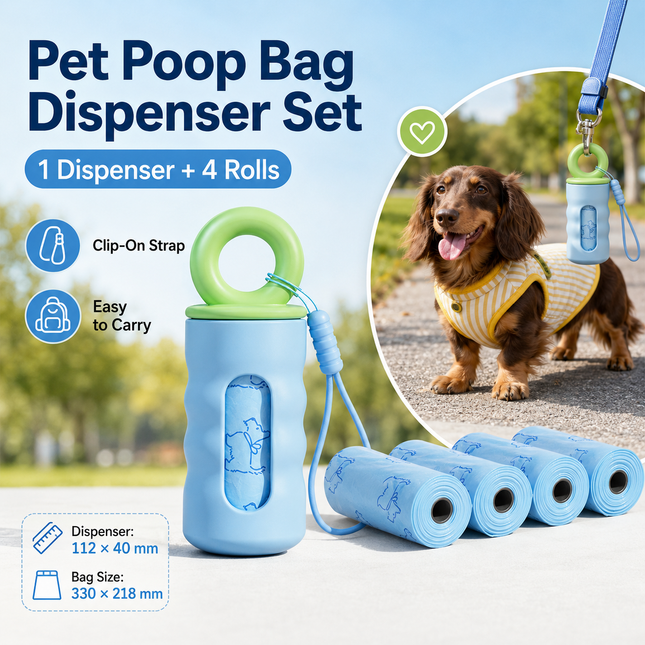 Blue Pet Poop Bag Dispenser with 4 Waste Bag Rolls Portable Dog Waste Bag Holder V888-ELOSUNG54831