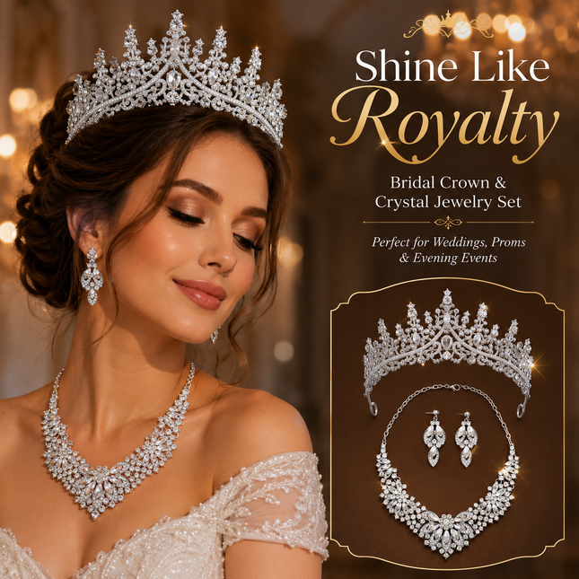 Luxury Crystal Bridal Tiara Necklace Earrings Set Sparkling Rhinestone Crown Jewelry Set for Wedding Bride