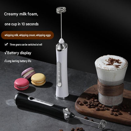 White 2 in 1 Handheld Electric Milk Frother and Egg Whisk with Storage Case Wireless Rechargeable Coffee Frother Mixer for Latte Cappuccino Baking Cream and Kitchen Use