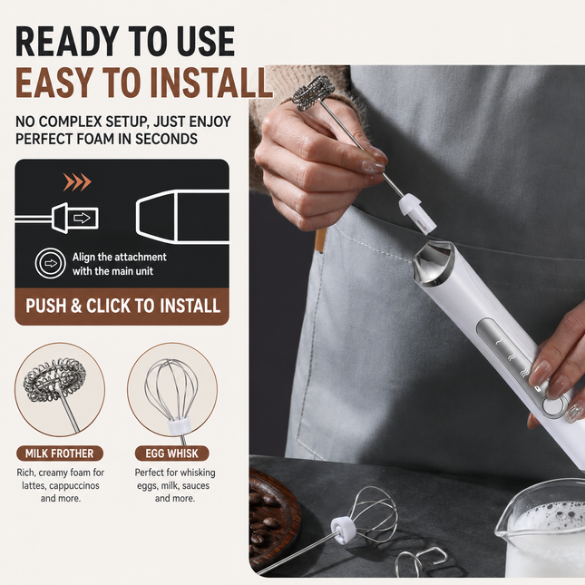 Black 2 in 1 Handheld Electric Milk Frother and Egg Whisk with Storage Case Wireless – product detail