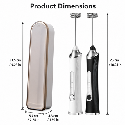 Black 2 in 1 Handheld Electric Milk Frother and Egg Whisk with Storage Case Wireless Rechargeable Coffee Frother Mixer for Latte Cappuccino Baking Cream and Kitchen Use