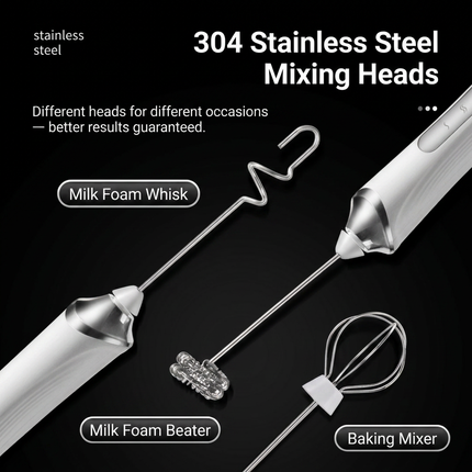 White 3 in 1 Handheld Electric Milk Frother with Storage Case Wireless Rechargeable Mixer and Whisk for Coffee Latte Cappuccino Cream Baking and Kitchen Use