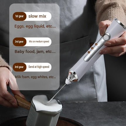 Black 3 in 1 Handheld Electric Milk Frother with Storage Case Wireless Rechargeable Mixer and Whisk for Coffee Latte Cappuccino Cream Baking and Kitchen Use