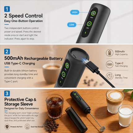 Rechargeable Handheld Milk Frother with Adjustable Speed Electric Whisk Mixer Portable Coffee Foam – product perspective