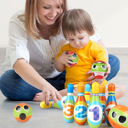 Mini Bowling Set 10 Pins 2 Balls Indoor Outdoor Family Party Game Soft Bowling Toy Set Small Size Sports Activity Set for Home Garden Recreation and Fun Entertainment