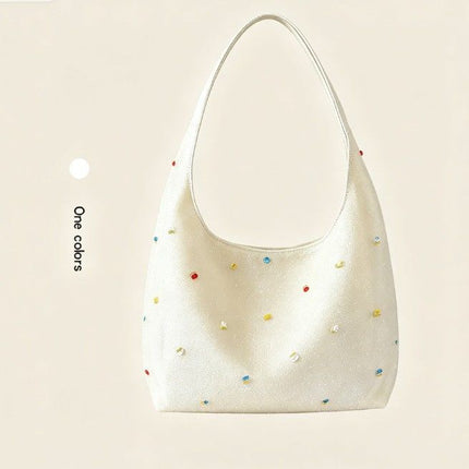 Embroidered Mesh Tote Bag for Women Large Capacity Shoulder Bag Lightweight Floral Embroidery Handbag Casual Daily Work Commuter Bag Stylish Summer Beach Shopping Bag