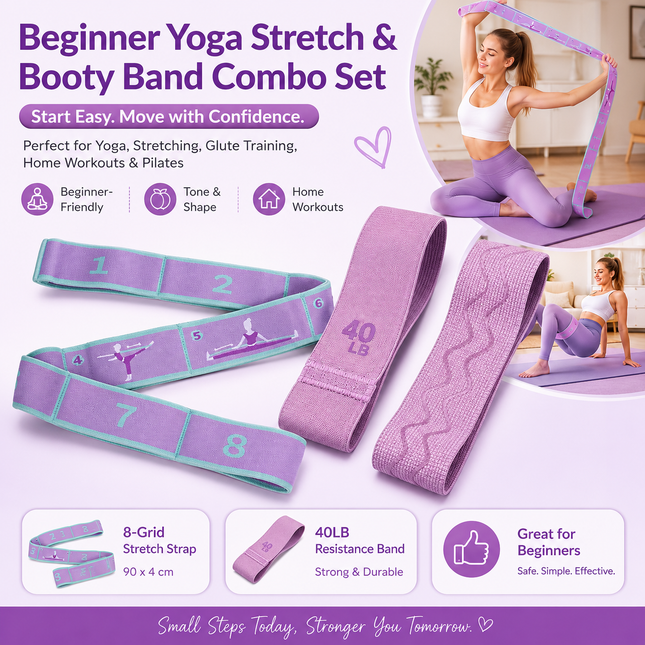 8 Grid Yoga Stretching Strap and 40LB Resistance Band Set for Pilates Workout Adjustable Stretch