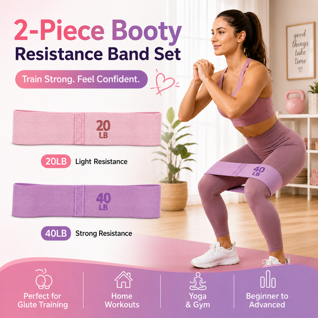 20LB and 40LB Booty Resistance Band Set Fabric Glute Bands for Women Hip Training Pilates Yoga Home Workout