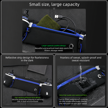 Green Running Belt and 2 Pack LED Wrist Light Set Outdoor Sports Waist Bag with Water Bottle Holder Reflective Running Belt and Rechargeable Safety Wrist Lights for Night Running Hiking Cycling Fitness