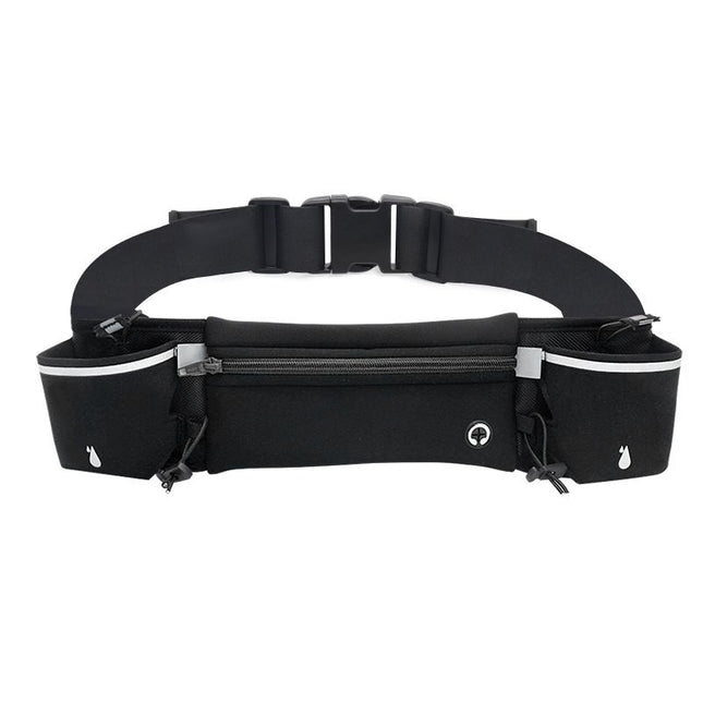 Black Running Waist Pack Sports Belt with Water Bottle Holder Adjustable Phone Waist Bag – product detail