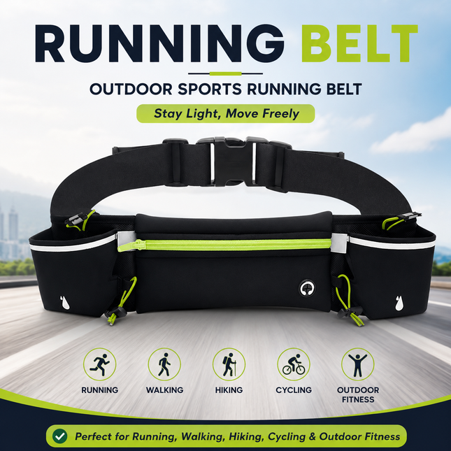 Green Running Waist Pack Sports Belt with Water Bottle Holder Adjustable Phone Waist Bag