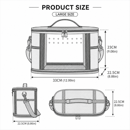 Large Small Animal Travel Bag (33*22.5*23cm) - Pink small nylon and plastic portable pet bag with shoulder strap and handle, suitable for parrots, hamsters, guinea pigs and rabbits.