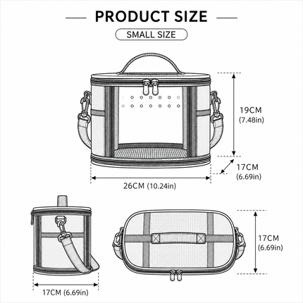 Small Animal Travel Bag(26*17*19cm) - Pink small nylon and plastic portable pet bag with shoulder strap and handle, suitable for parrots, hamsters, guinea pigs and rabbits.