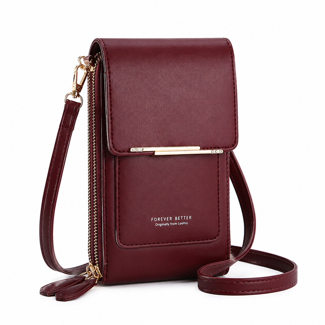 Red Touch Screen Phone Wallet Crossbody Bag for Women Vertical PU Leather Purse with Card