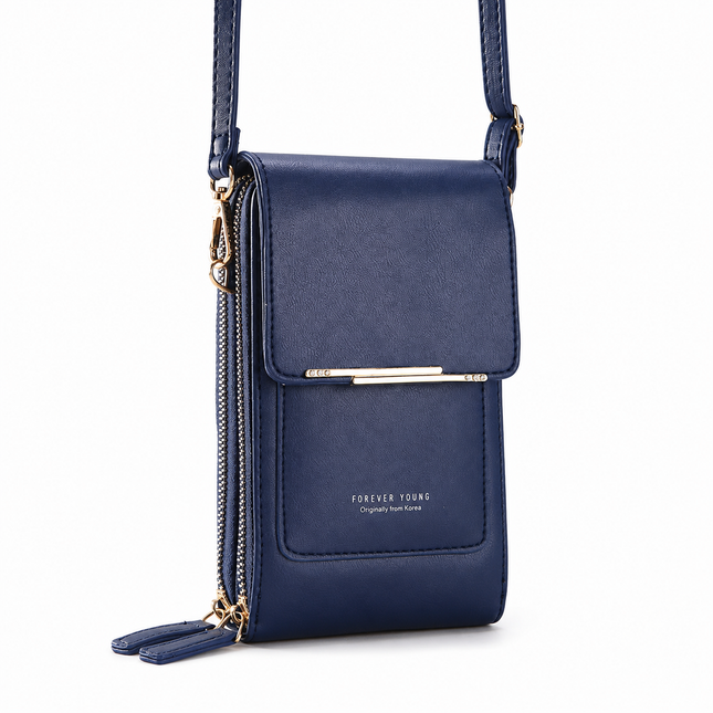 Blue Touch Screen Phone Wallet Crossbody Bag for Women Vertical PU Leather Purse with Card