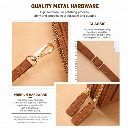 Brown Touch Screen Phone Wallet Crossbody Bag for Women Vertical PU Leather Purse with Card Holder Zipper Pocket Adjustable Strap for Travel Shopping Everyday Use