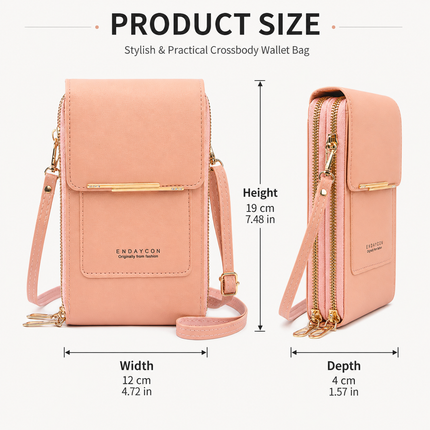 Gray Touch Screen Phone Wallet Crossbody Bag for Women Vertical PU Leather Purse with Card Holder Zipper Pocket Adjustable Strap for Travel Shopping Everyday Use