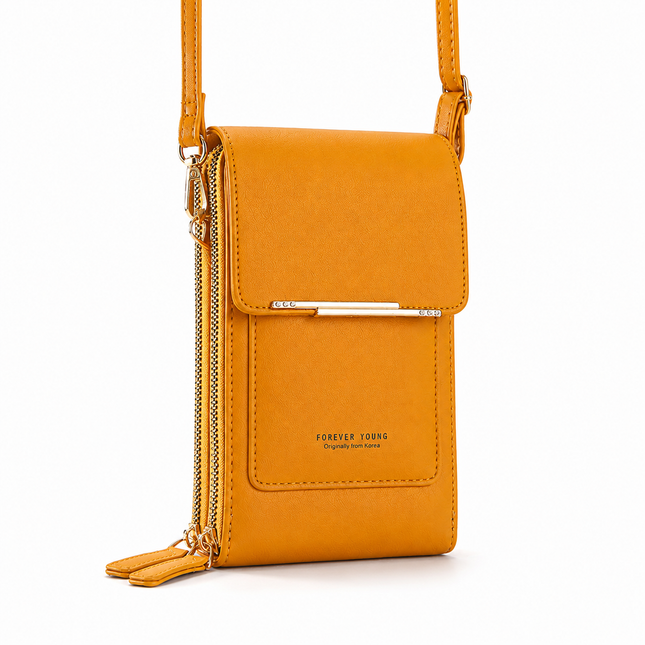 Yellow Touch Screen Phone Wallet Crossbody Bag for Women Vertical PU Leather Purse with Card