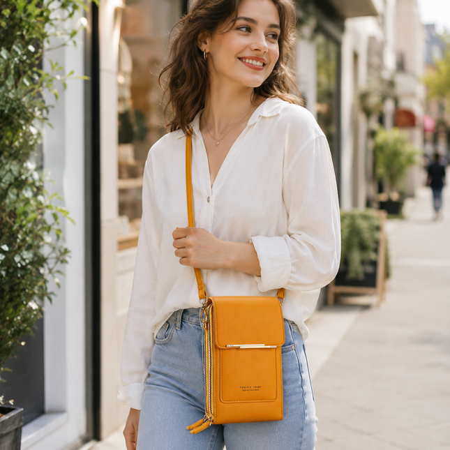 Yellow Touch Screen Phone Wallet Crossbody Bag for Women Vertical PU Leather Purse with Card – product detail