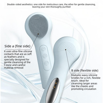 Beige Heated Silicone Facial Cleansing Brush - Dual Sided, Rechargeable, 3 Vibration Levels, Magnetic Charging for Daily Skincare, Bathroom and Travel