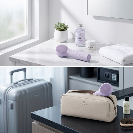 Purple Heated Silicone Facial Cleansing Brush - Dual Sided, Rechargeable, 3 Vibration Levels, Magnetic Charging for Daily Skincare, Bathroom and Travel