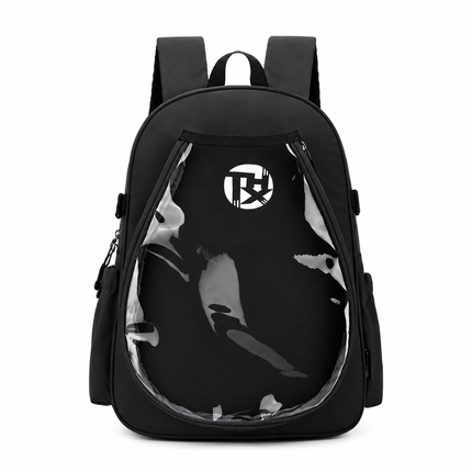 Black Sports Racket Backpack - Lightweight Casual Travel Bag with Separate Racket Compartment, Shoe Compartment, Bottle Pocket for Tennis, Badminton, Gym and Outdoor Use