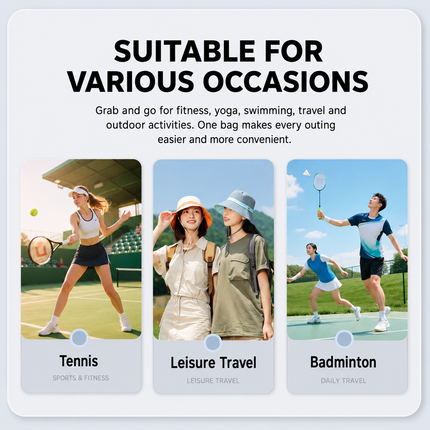 Green Sports Racket Backpack - Lightweight Casual Travel Bag with Separate Racket Compartment, Shoe Compartment, Bottle Pocket for Tennis, Badminton, Gym and Outdoor Use