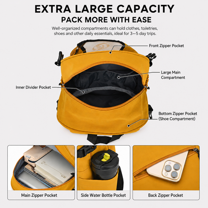 White Sports Racket Backpack - Lightweight Casual Travel Bag with Separate Racket Compartment, Shoe Compartment, Bottle Pocket for Tennis, Badminton, Gym and Outdoor Use