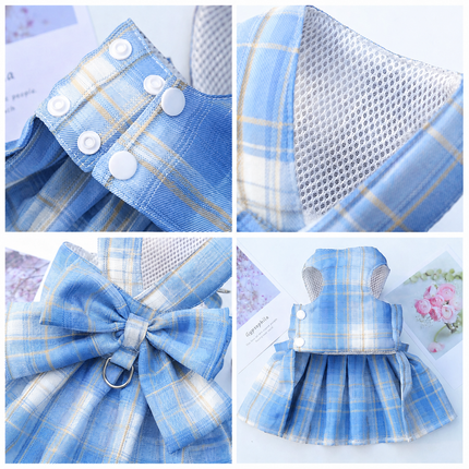 Blue Plaid Pet Harness Dress with Leash for Small Dogs and Cats XL Size Bow Design Vest Outfit Walking – design and finish