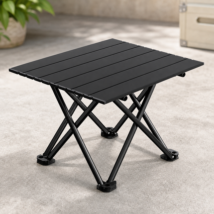 Black Portable Folding Table - 41 x 35 cm Carbon Steel Compact Carry Design, Quick Setup and Space Saving Storage for Market Stalls, Camping and Outdoor Use