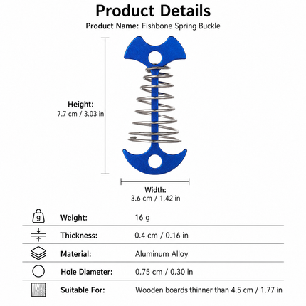 Blue Fishbone Spring Tent Pegs - 5 Pack Outdoor Camping Stakes for Tent Guy Lines, Canopy and Board Fixing