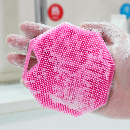 2 Pack Silicone Body Scrubber Shower Brush Pink Octagon Bath Brush Exfoliating Back Scrubber with Handle for Men Women Home Bathroom Body Cleaning