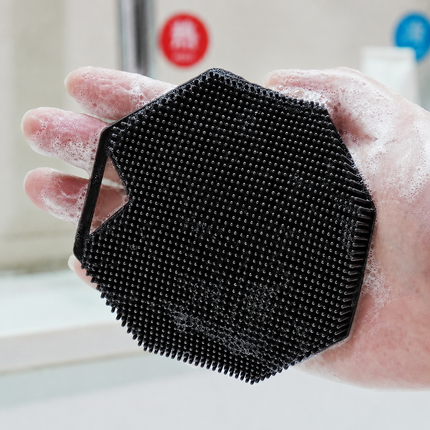 2 Pack Silicone Body Scrubber Shower Brush Black Octagon Bath Brush Exfoliating Back Scrubber with Handle for Men Women Home Bathroom Body Cleaning