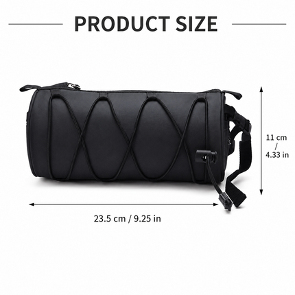 Black Bicycle Handlebar Bag with Fluorescent Yellow Elastic Cord