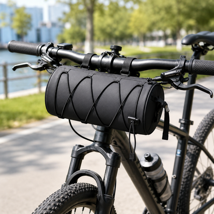 Black Bicycle Handlebar Bag with Black Elastic Cord Waterproof Front
