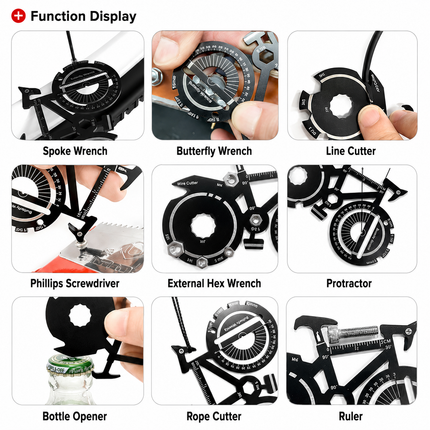 20-in-1 Bicycle Multi Tool Card Stainless Steel Bike Repair Tool with Wrench Screwdriver Spoke Wrench for Cycling Camping Outdoor Maintenance