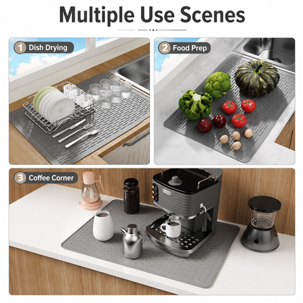Gray Extra Large Silicone Countertop Protector & Dish Drying (76x53cm)