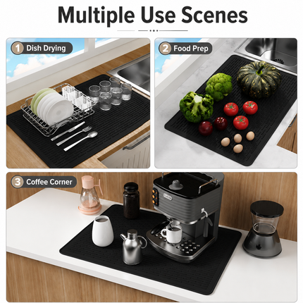 Black Extra Large Silicone Countertop Protector & Dish (71x50cm)