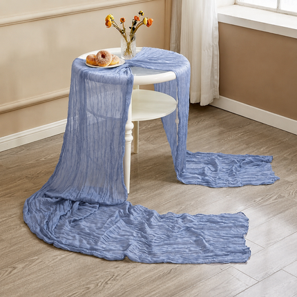 Table Runner - Light Blue 9.84ft Wrinkle Fabric Table Decor for Wedding, Party, Dessert Table and Event Decoration