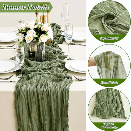 Table Runner - Grass Green 9.84ft Wrinkle Fabric Table Decor for Wedding, Party, Dessert Table and Event Decoration