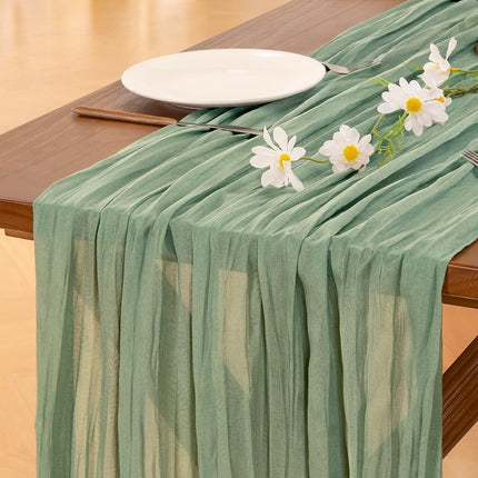 Table Runner - Grass Green 9.84ft Wrinkle Fabric Table Decor for Wedding, Party, Dessert Table and Event Decoration