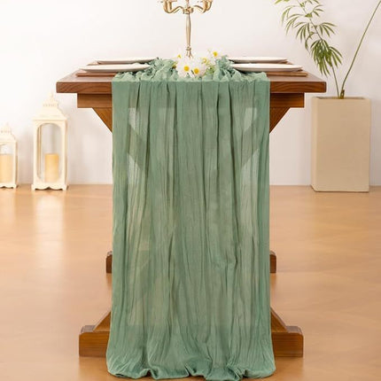 Table Runner -Grass Green 9.84ft Wrinkle Fabric Table Decor
