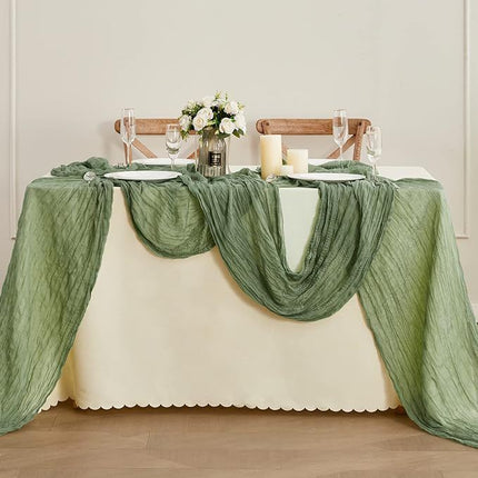 Table Runner -Grass Green 9.84ft Wrinkle Fabric Table Decor