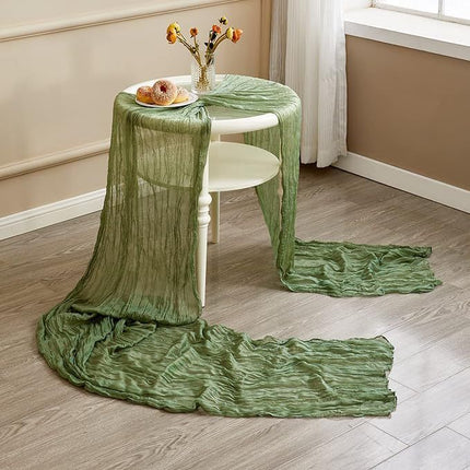 Table Runner -Grass Green 9.84ft Wrinkle Fabric Table Decor
