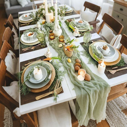 Table Runner -Grass Green 9.84ft Wrinkle Fabric Table Decor