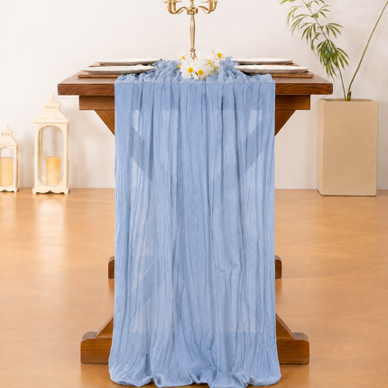 Table Runner - Light Blue 9.84ft Wrinkle Fabric Table Decor for Wedding, Party, Dessert Table and Event Decoration