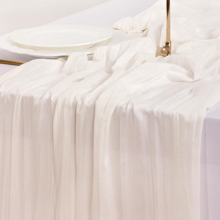 Table Runner - White 9.84ft Wrinkle Fabric Table Decor for Wedding, Party, Dessert Table and Event Decoration