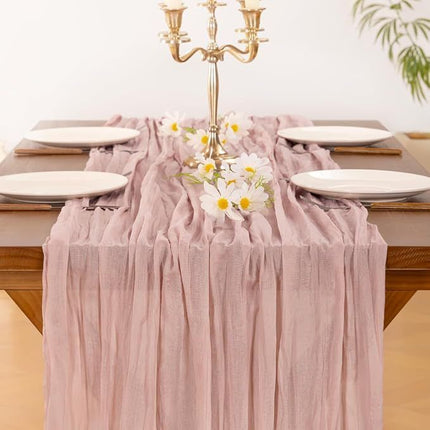 Table Runner - Pink 9.84ft Wrinkle Fabric Table Decor for Wedding, Party, Dessert Table and Event Decoration